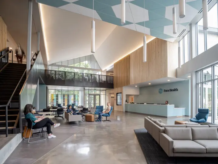 An image of Fora Health’s lobby, looking toward the front door.